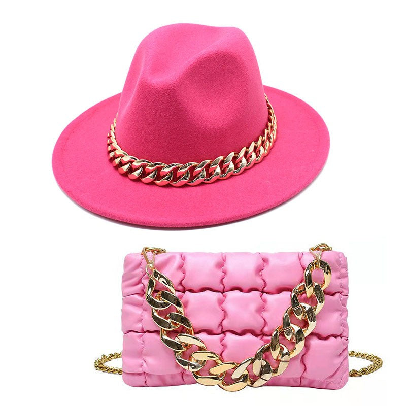 Conjuntos de 2 Peças para Mulheres com Bolsa Grande e Corrente, Chapéu Fedora, Moda 2022, Luxo, Festa, Casamento, Chapéu de Jazz ?????