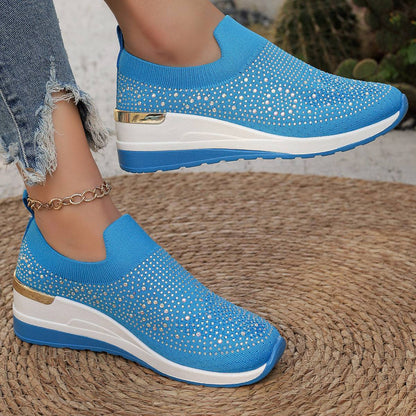 Women Wedges Platform Sneakers Autumn Fashion Round Toe Casual Sports Slip-on Shoes Woman Non Slip Vulcanized Shoes Plus Size 44