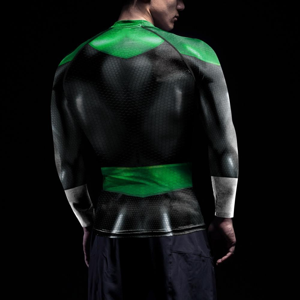 Superheroes Cosplay Costume Men Green Compression Shirts Lantern Printing Long Sleeves Tops Gym Sports Shirt Male Clothes