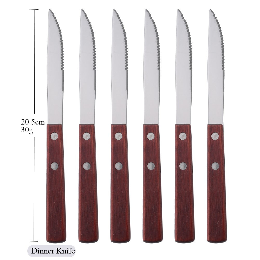 Conjunto de Talheres 6/10 Peças Cabo de Madeira Natural Facas de Carne Talheres Faca de Jantar de Aço Inoxidável Utensílios de Cozinha