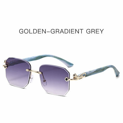 Square Sunglasses For Men Women Fashion Metal Leopard Head Rimless Eyewear Travel And Driving Shades Oculos De Sol UV400