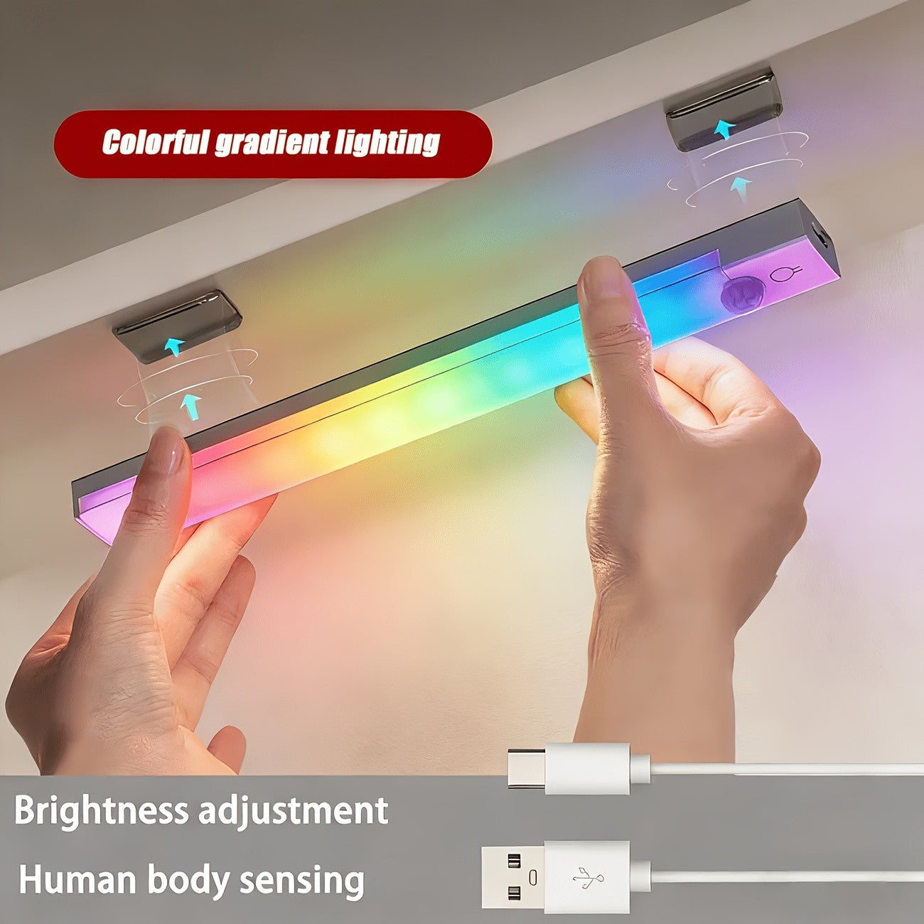 RGB Cabinet Light USB Type-C Rechargeable Light Motion Sensor Led Lamp for Kitchen Wardrobe Cabinet Lighting
