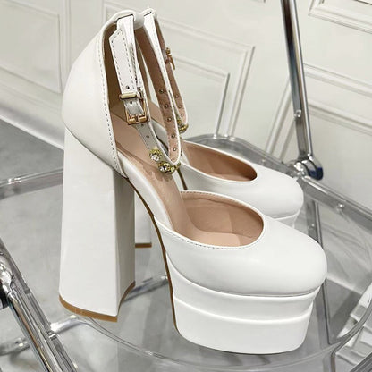 New Fashion Women Pumps Retro Mary Janes Chunky Heels Sandals Spring Platform Dress Party Wedding Basic Shoes Woman Big Size