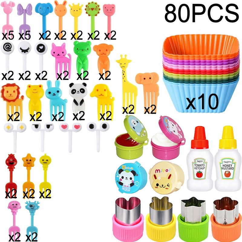 Mini Garfos de Fruta para Crianças Animais Fofos Palitos para Lanches com Cortador de Vegetais Conjunto de Divisórias de Silicone para Lancheira