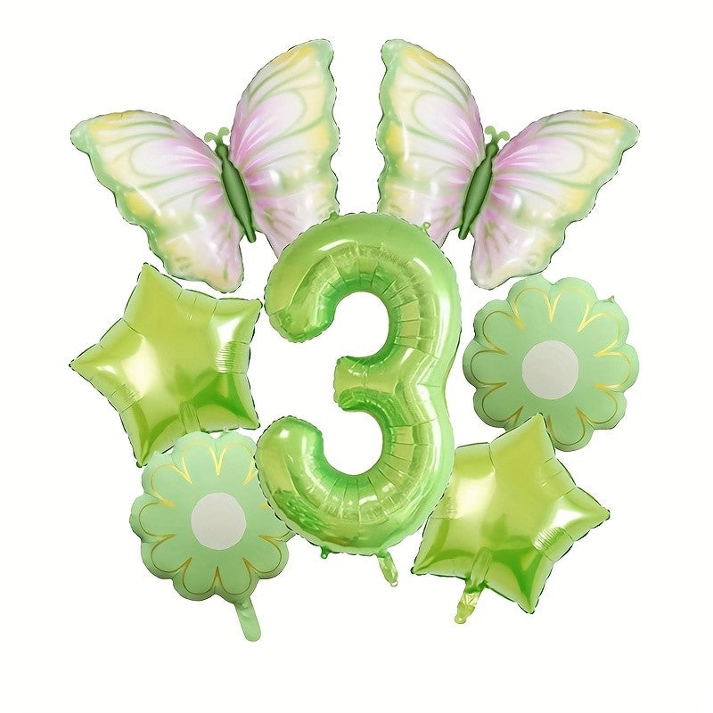 7 Green Butterfly Balloon Luminous Latex with Star Floral Decor Princess Birthday Anniversary Home Party Garland Decor Supplies