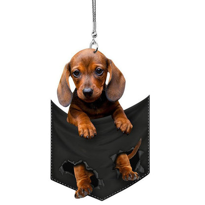 Plush Puppy Rearview Mirrors Pendant Car Hanging Ornaments Auto Interior Hanging Decoration for Car Funny Toy Gift for Men Women
