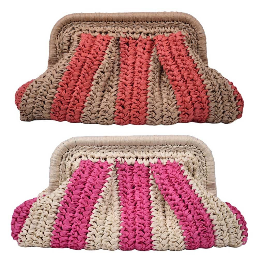 Straw Clutch Handbag Straw Evening Bag Handmade Clutch Purse Striped Woven Handbag Designer Weaving Pouch for Evening Party