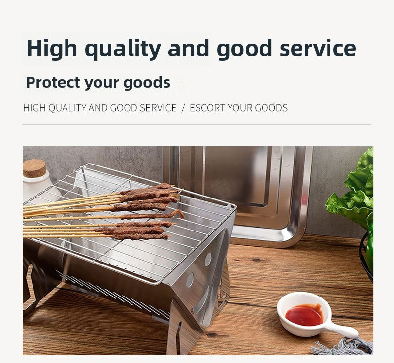 3-Piece Stainless Steel Portable BBQ Set - Compact Folding Grill for Camping, Mini Detachable Card-Style Outdoor Cooking