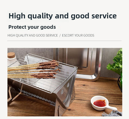 3-Piece Stainless Steel Portable BBQ Set - Compact Folding Grill for Camping, Mini Detachable Card-Style Outdoor Cooking