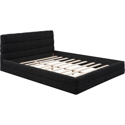 Grounded Bed Upholstered Platform Bed with Unique Design Thick Fabric Headboard, Wood Platform Bed Frame for Kids Adults Bedroom