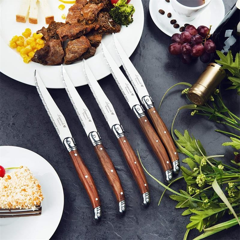 6-7pcs 9inch Stainless steel Laguiole Steak Knives Wooden Table Dinner Knifes Wood handle Japanese Cutlery  Korean Dinnerware