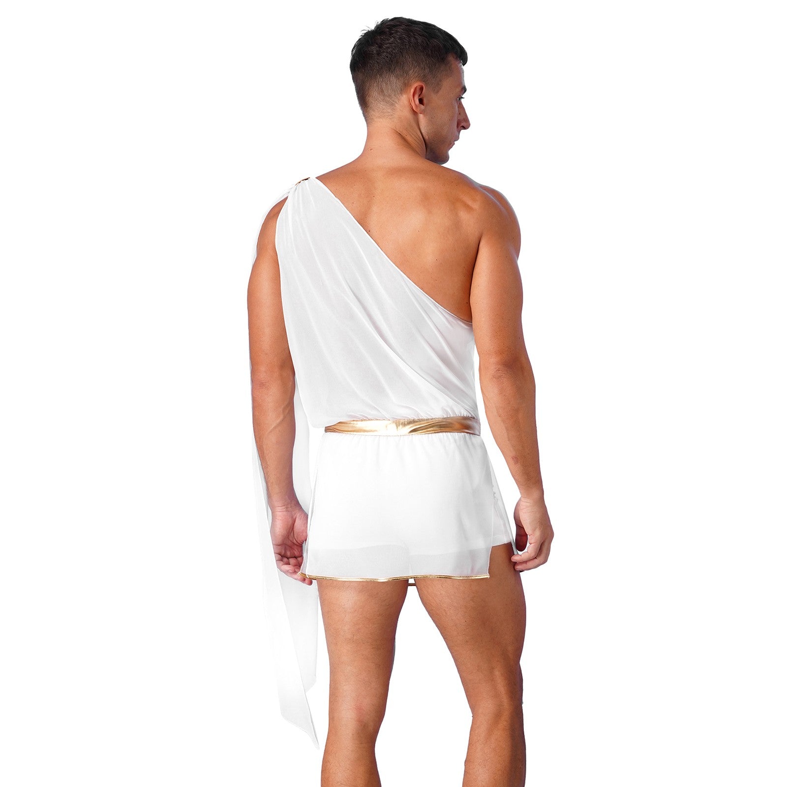 Greek God Costume White Men Mr Toga Cosplay Costumes One Shoulder with Slit Skirts Tunic Jumpsuit Nightclub Carnival Dress Up