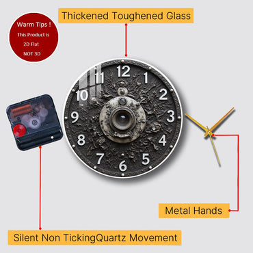 Tempered Glass Wall Clock Clock Face With Camera Lens Suitable For Wall Decor or Tabletop Display Anywhere