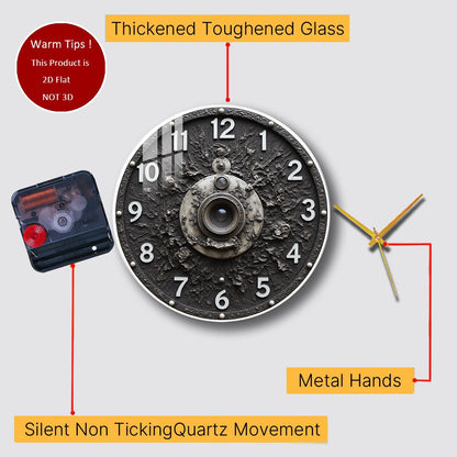Tempered Glass Wall Clock Clock Face With Camera Lens Suitable For Wall Decor or Tabletop Display Anywhere
