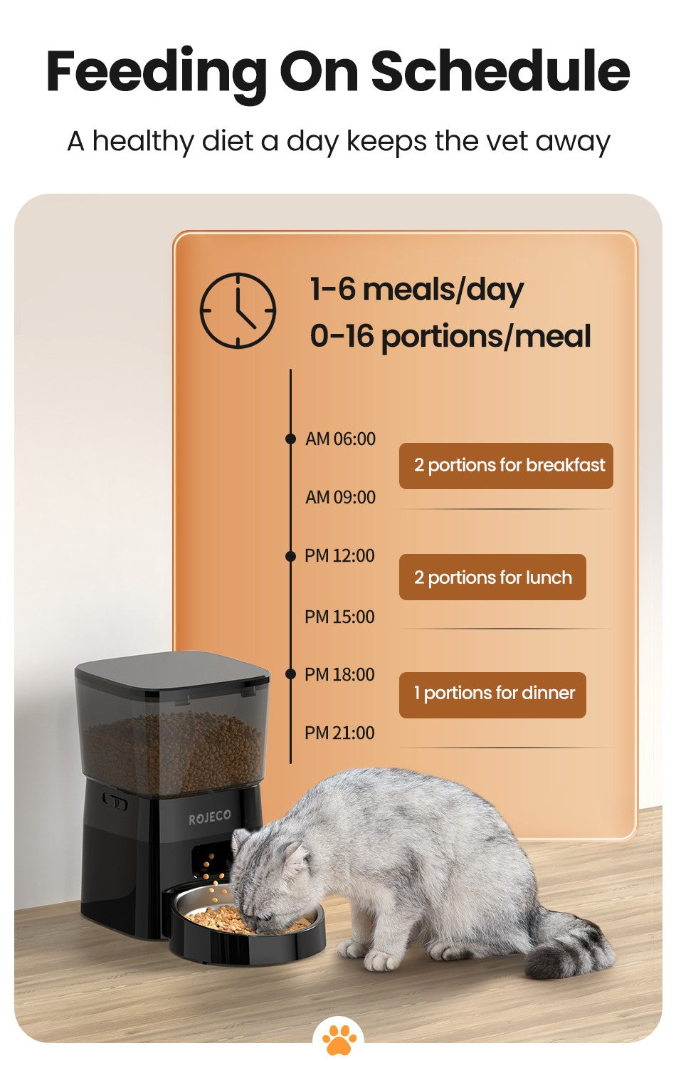 ROJECO Alimentador Automático de Animais de Estimação Versão com Botão Acessórios para Dispenser Automático de Comida para Gatos Alimentador Inteligente para Gatos e Cães Comida Seca