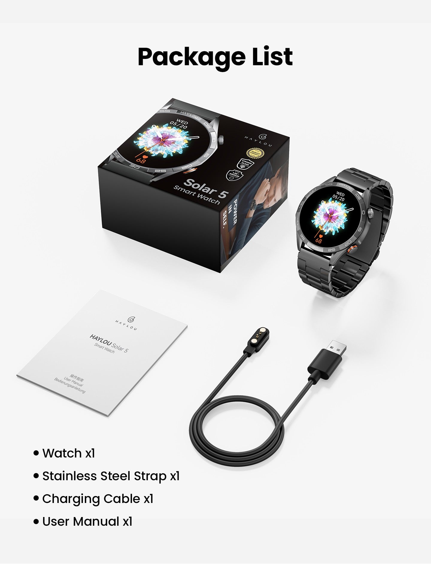 Smartwatch HAYLOU Solar 5 com Chamada de Voz, Tela AMOLED de 1,58'', 60Hz, Monitoramento de Saúde 24 Horas, Smartwatch Esportivo para Homens