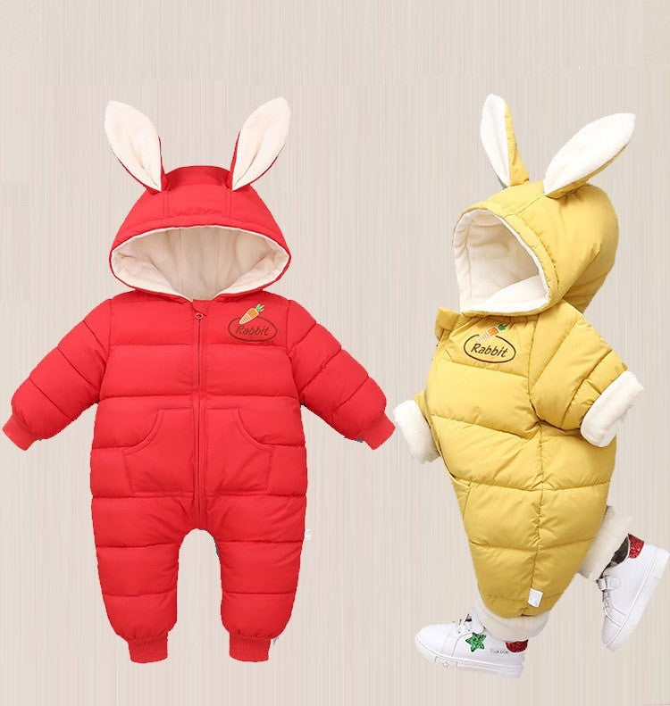 OLEKID 2025 Winter Baby Romper Plus Velvet Warm Baby Girl Snowsuit Cartoon Rabbit Baby Boys Jumpsuit Toddler Girl Overalls