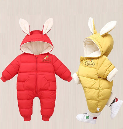 OLEKID 2025 Winter Baby Romper Plus Velvet Warm Baby Girl Snowsuit Cartoon Rabbit Baby Boys Jumpsuit Toddler Girl Overalls