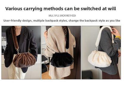 Elegant Wrinkled Cloud Clutch Bag Faux Fur Shell Shoulder Crossbody Bag Women Stylish Pillow Bag Guangzhou High Quality Bag