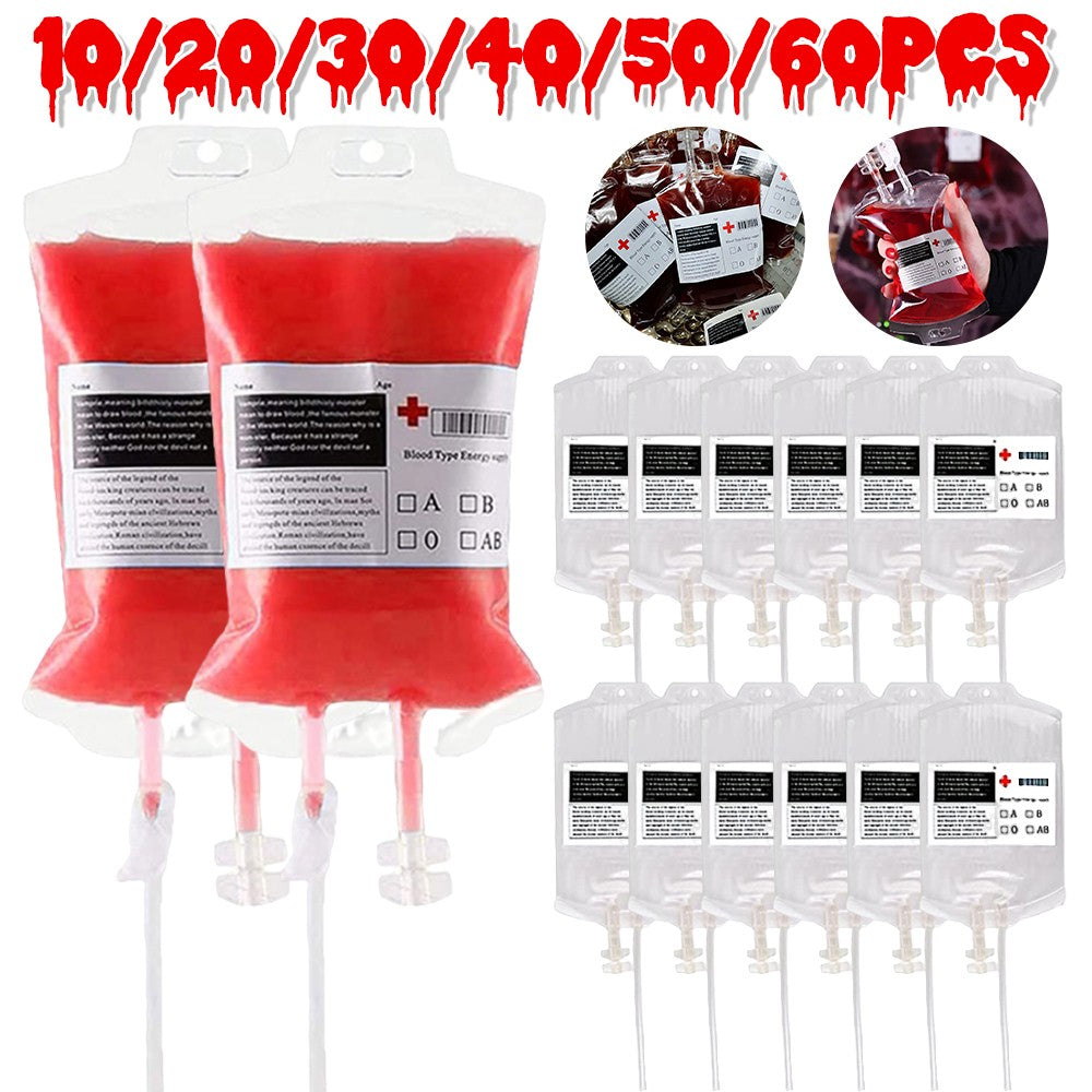 60-10PCS Empty Blood Bags Energy Drinks for Halloween Zombie Vampire Costume Props Nurse Graduation Theme Party Favors Drink Pou