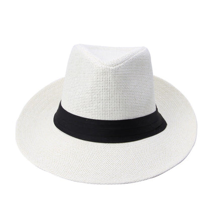 Chapéu de Sol Fedora de Verão Casual Unissex Moda Praia Aba Larga Jazz Chapéu Panamá Palha de Papel Boné Feminino Masculino Com Fita Preta