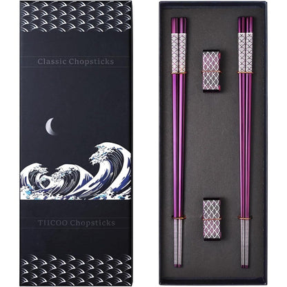 Conjunto de Hashis Reutilizáveis de Titânio e Aço Inoxidável com Suporte para Refeições e Viagens Estilo Japonês Leve Talheres 18/8