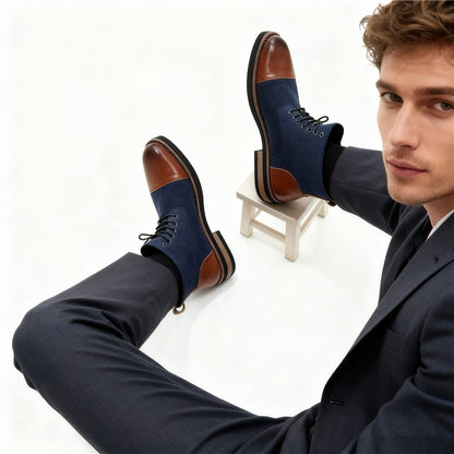 Men's Leather Lace - up Ankle Boots Retro Color - Block Formal Casual Boots Comfortable Non - slip Dress Boots For Daily Wear