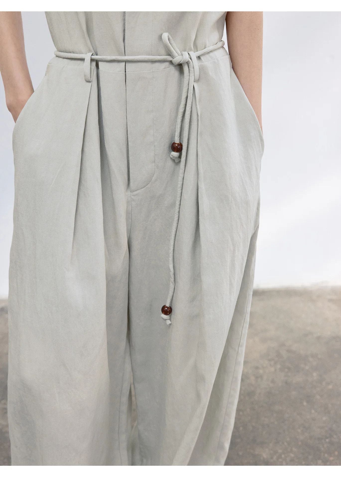Colne U-Neck Linen Blend Vest And Knife Pleat One-Piece Pants Women's Fashion Design Sensation Tianli Material Long Pants