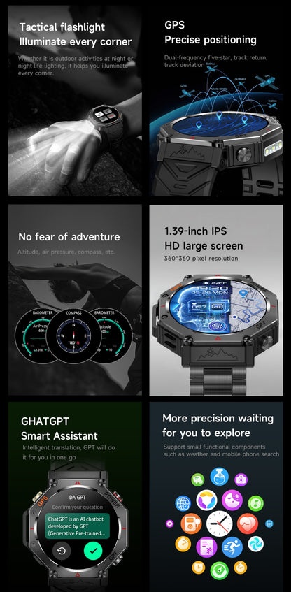 2025 Novo Smartwatch T-Rex 3 Ultra GPS Masculino 10ATM IP68 À Prova D'água GNSS de Banda Dupla Integrado Bússola Smartwatch Esportivo Militar