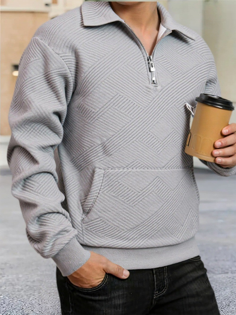 Autumn Men's Casual Sweatshirt Quarter Zip Solid Color Pullover Sweater Outdoor Daily Long Sleeve Polo Turtleneck Male Tops