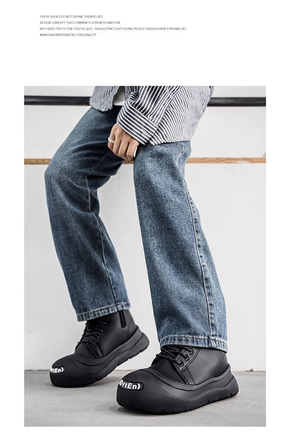 Large-size Autumn High-top Versatile Black Shoes, Men's Outdoor Anti-slip and Wear-resistant Casual Leather Boots