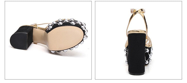 Luxury Brand Women's Summer Fashion Metal Platform Sandals Large 34-42 Super High Heel Thick Bottom Rivet Party Women's Shoes