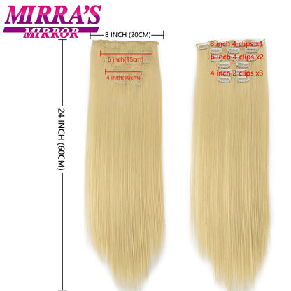 16 Presilhas em Apliques de Cabelo 60cm de Comprimento Liso Penteado Sintético Loiro Preto Perucas Resistente ao Calor Cabelo Falso 6Pçs/Conjunto