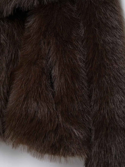 KONDALA 2025 Fall Winter Casual Faux Fur Brown Women Warm Jackets Streetwear Turn Down Collar Christmas Oversized Elegant Coats