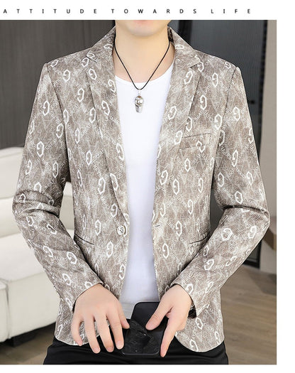 New Floral Pattern Autumn Winter Men's Suit Slim Fit Youth Formal Single Blazer Jacket