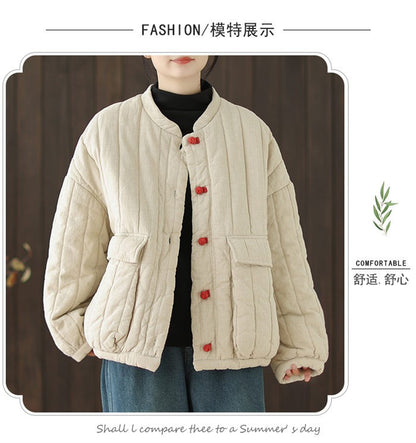 Cotton And Linen Women's Quilted Jacket 2024 New Autumn And Winter Retro Chinese Style Short Thick Casual Padded Coat Top K2675