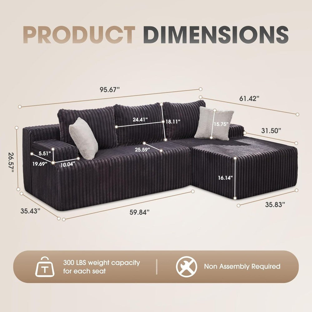 Modular L-Shaped 3-Seat Sectional | Memory Foam with Deep Seating & Storage Modules | Living Room Sofa