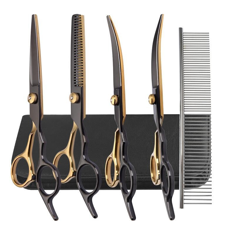 Tesoura de Tosa para Animais de Estimação de 6,5 Polegadas Kit Tesoura de Desbaste para Pelo de Gato Tesoura para Animais de Estimação Conjunto Preto e Dourado Tesoura para Cães