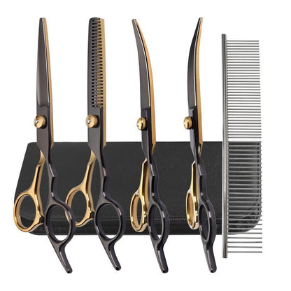 Tesoura de Tosa para Animais de Estimação de 6,5 Polegadas Kit Tesoura de Desbaste para Pelo de Gato Tesoura para Animais de Estimação Conjunto Preto e Dourado Tesoura para Cães