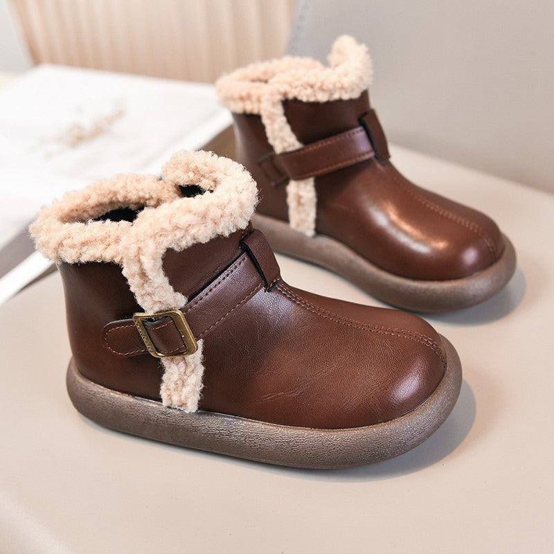 Winter Fur Boots For Children 2025 Trend Fashion Boy's Girl's Plush Snow Boots Anti-slippery Teenager Kid's Padded Boots Cotton