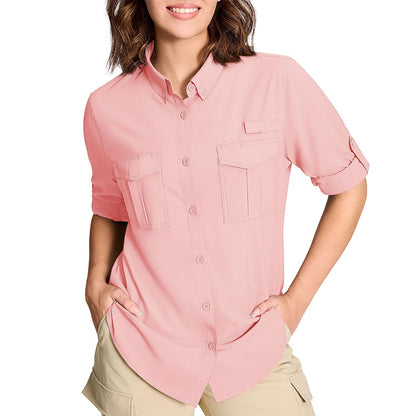 TACVASEN Womens UPF 50+ Fishing Shirts UV Block Quick Dry Long Sleeve Cargo Shirts Breathable Mesh Outdoor Trekking Hiking Shirt