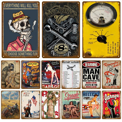 Retro Motor Oil Gas Tyre Racing Tin Sign Poster Iron Plates Metal Sign Garage Bar Pub Club Man Cave Home Decor Wall Decor Art