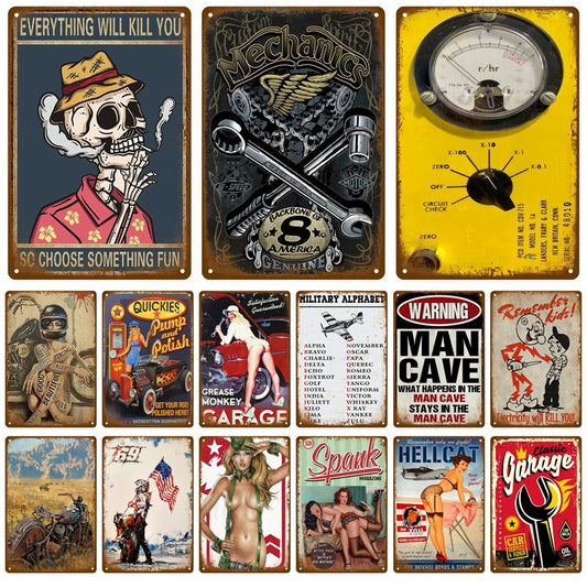 Retro Motor Oil Gas Tyre Racing Tin Sign Poster Iron Plates Metal Sign Garage Bar Pub Club Man Cave Home Decor Wall Decor Art