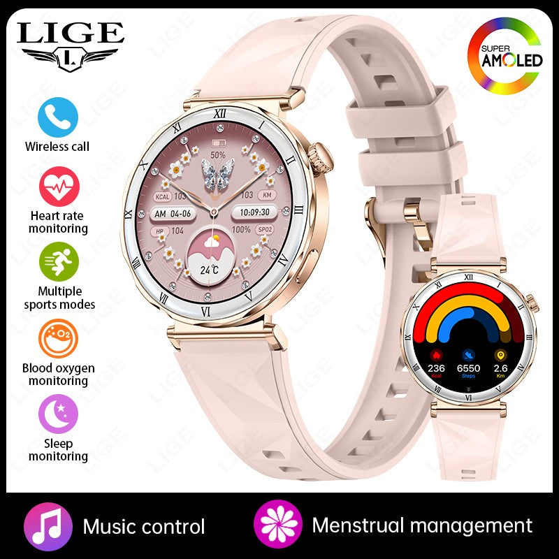 LIGE New Ultra Thin Smart Watch Women Screen Always Display Time Diamond Luxury Bracelet Voice Calling AMOLED Smartwatch Ladies