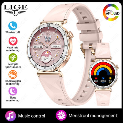 LIGE New Ultra Thin Smart Watch Women Screen Always Display Time Diamond Luxury Bracelet Voice Calling AMOLED Smartwatch Ladies