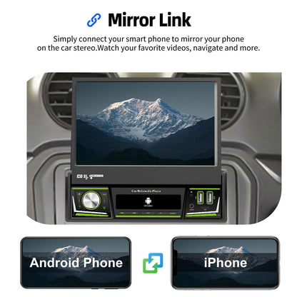 ESSGOO 1 DIN 7 Polegadas Flip Out Tela Touchscreen 4+64G Android 14 Rádio Estéreo Automotivo Apple Carplay GPS Navi Wifi FM RDS Bluetooth USB EQ