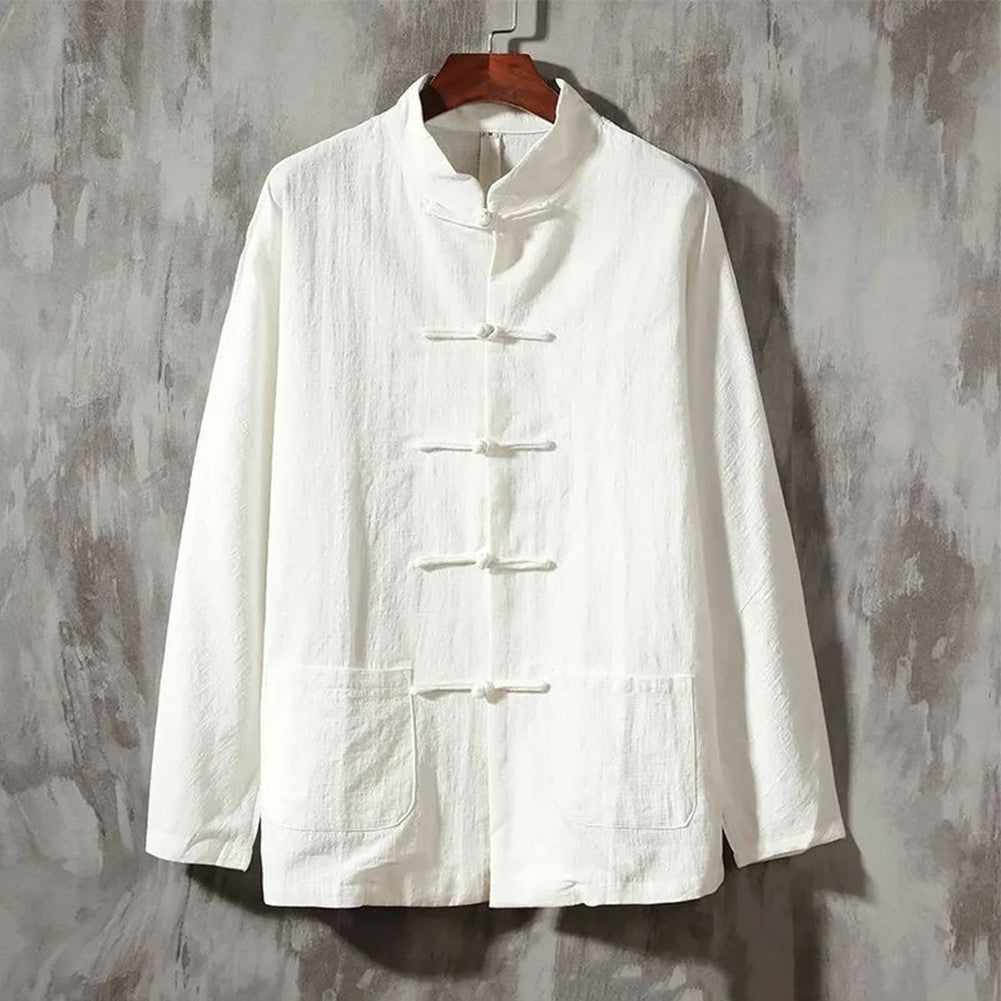 Casual Men's Chinese Style Linen Shirts Stand Collar Traditional Kung Fu Tai Chi Shirt Coat Tang Suit Uniform Jacket Men Clothes