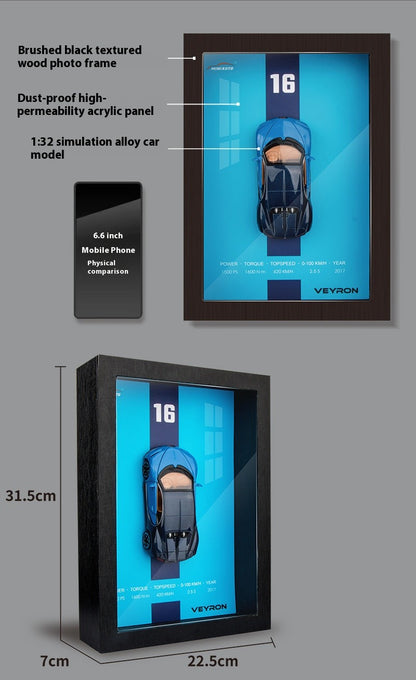 1/32 Versão Porta-retrato Liga de Metal Modelo de Carro Esportivo Simulação Carro de Corrida 3D Pintura de Parede Coleção Presentes Infantis Decoração