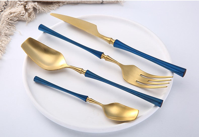 Conjunto de Talheres 24 Peças Aço Inox Fosco Preto Dourado Jogo de Talheres de Mesa Faca Colher Garfo Lavável em Lava-louças