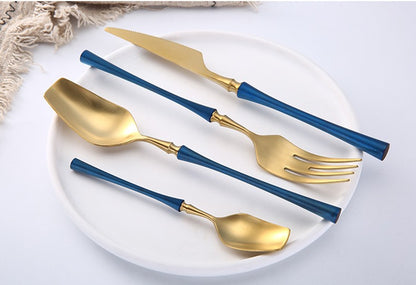 Conjunto de Talheres 24 Peças Aço Inox Fosco Preto Dourado Jogo de Talheres de Mesa Faca Colher Garfo Lavável em Lava-louças
